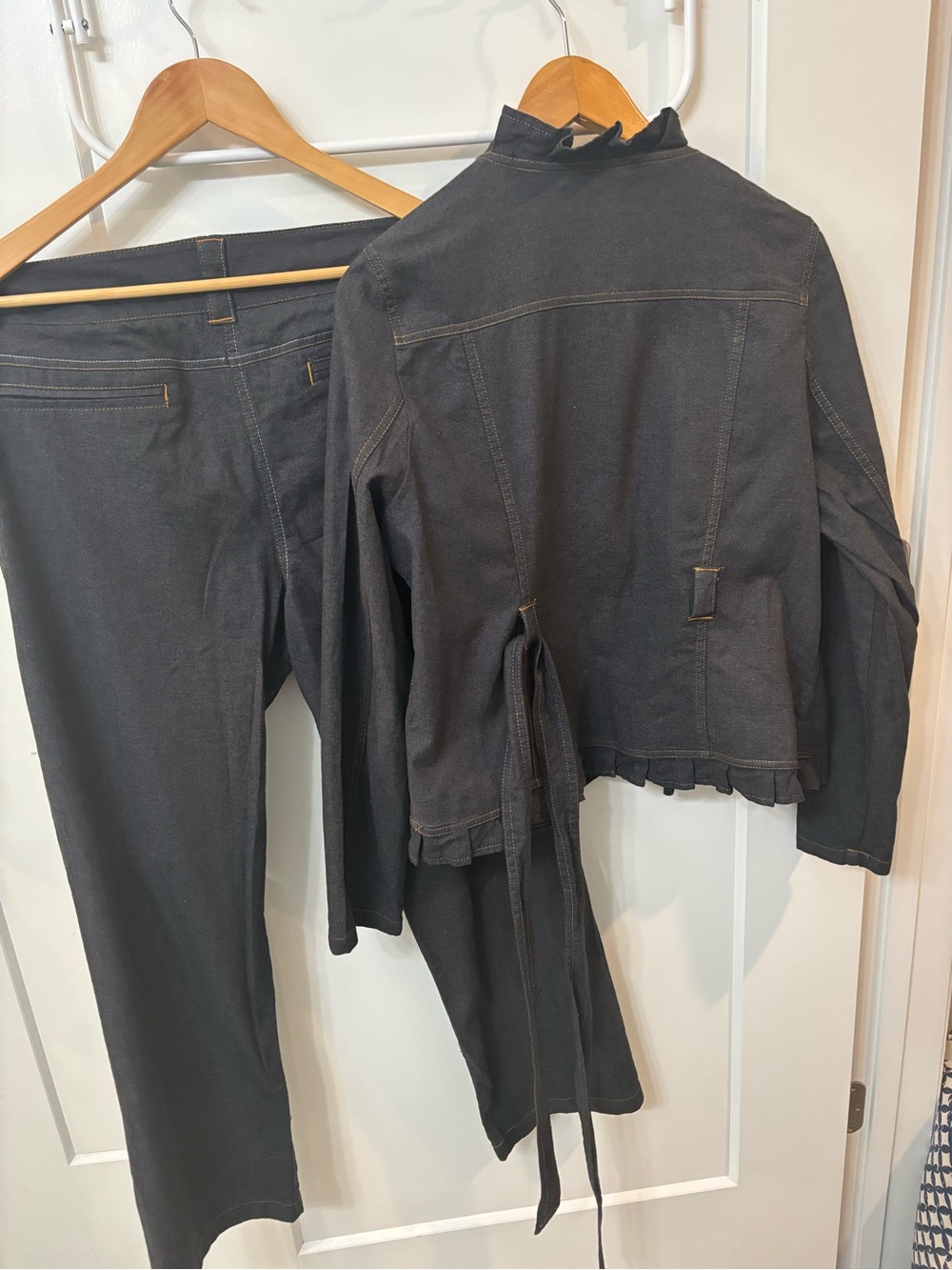 Dark Denim Two-Piece Jacket & Pants Set - Black